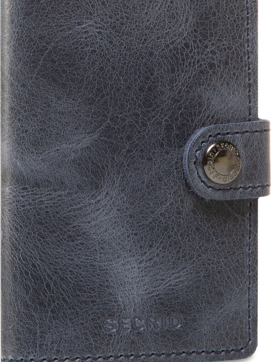 Miniwallet Vintage Δερμάτινο Ανδρικό Πορτοφόλι Καρτών με RFID και Μηχανισμό Slide MV-Blue