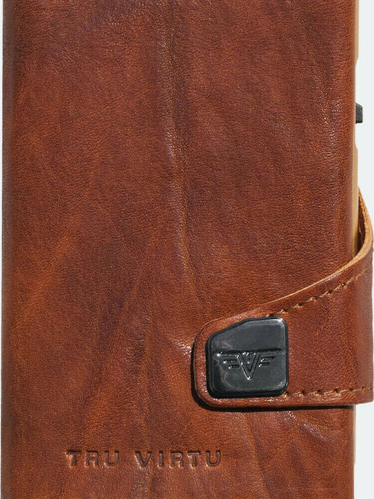 Click & Slide Leather Men's Wallet Cards with RFID and Slide Mechanism Tabac Brown