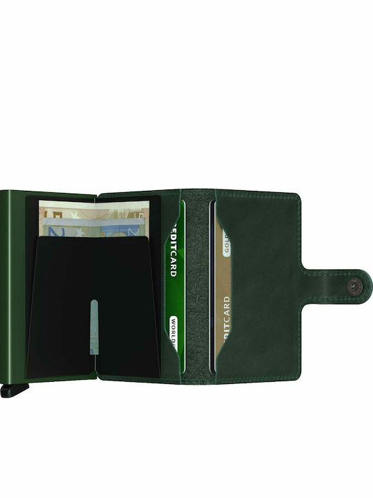 Miniwallet Leather Men's Wallet Cards with RFID and Slide Mechanism Original Green