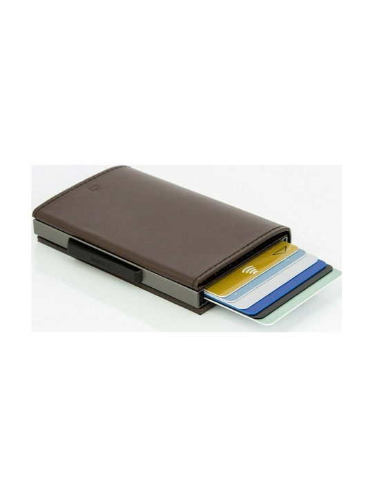 Cascade Men's Leather Card Wallet with RFID και Slide Mechanism Brown