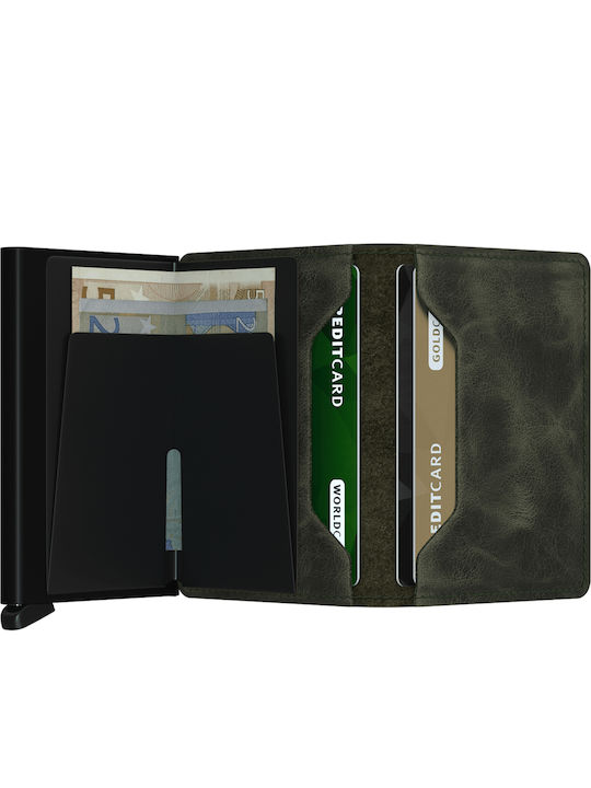 Slimwallet Vintage Portofel bărbătesc Carduri cu RFID și mecanism Slide Verde