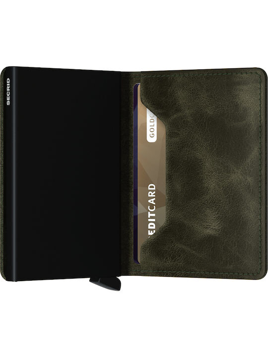 Slimwallet Vintage Portofel bărbătesc Carduri cu RFID și mecanism Slide Verde