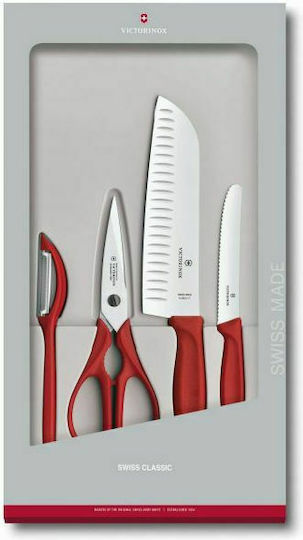 Victorinox Σετ Ανοξείδωτων Εργαλείων Μαγειρικής 4τμχ Κόκκινο Swiss Classic