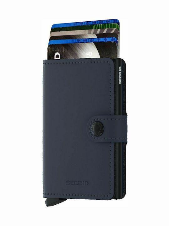 Miniwallet Matte Portofel bărbătesc Carduri cu RFID și mecanism Slide Albastru