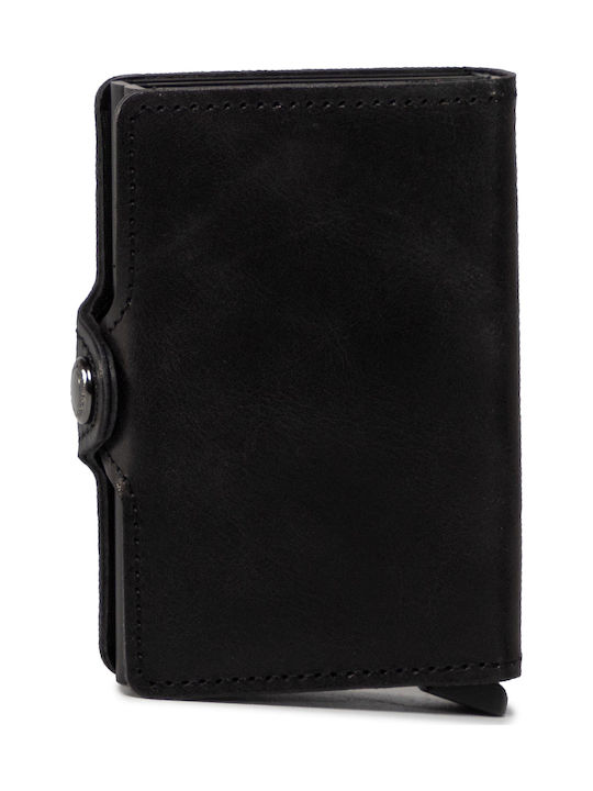 Twinwallet Vintage Leather Men's Wallet Cards with RFID and Slide Mechanism Total Black