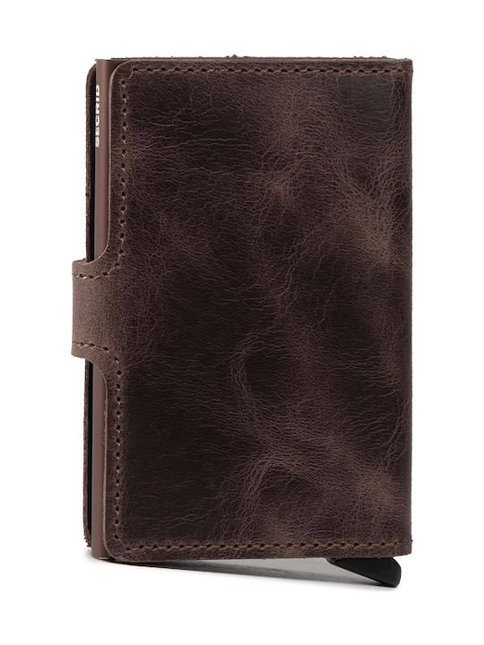 Miniwallet Vintage Δερμάτινο Ανδρικό Πορτοφόλι Καρτών με RFID και Μηχανισμό Slide Καφέ