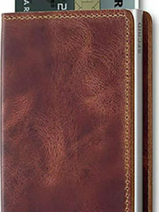 Slimwallet Vintage Leather Men's Wallet Cards with RFID and Slide Mechanism Coffee Open