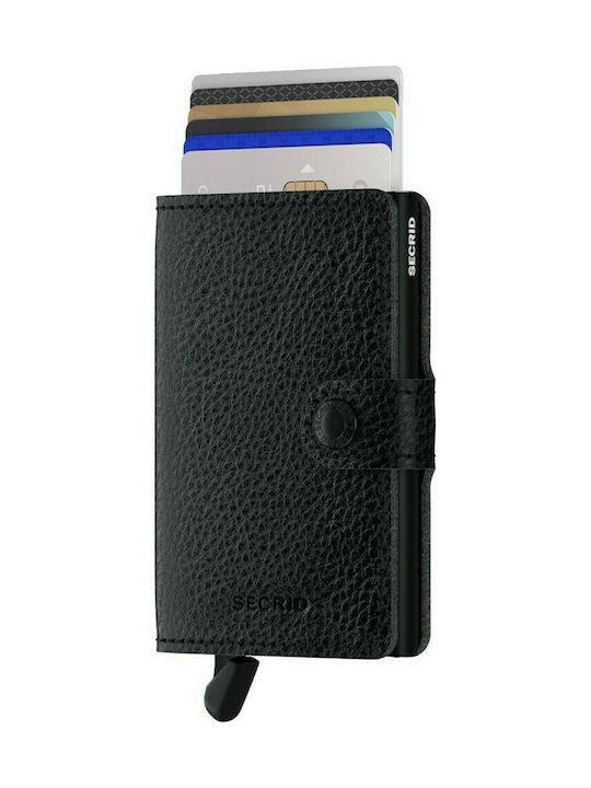 Miniwallet Veg Leather Men's Wallet Cards with RFID and Slide Mechanism Black