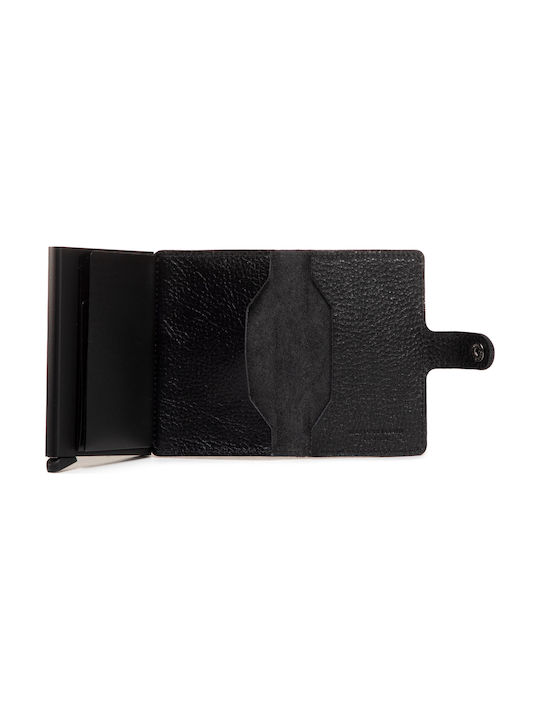 Miniwallet Veg Leather Men's Wallet Cards with RFID and Slide Mechanism Black