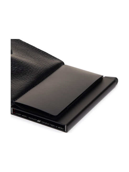 Miniwallet Veg Leather Men's Wallet Cards with RFID and Slide Mechanism Black