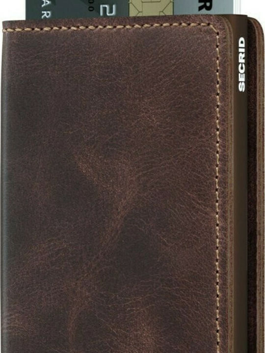 Slimwallet Vintage Leather Men's Wallet Cards with RFID and Slide Mechanism Brown