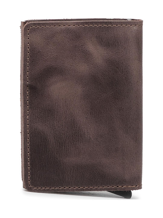 Slimwallet Vintage Leather Men's Wallet Cards with RFID and Slide Mechanism Brown