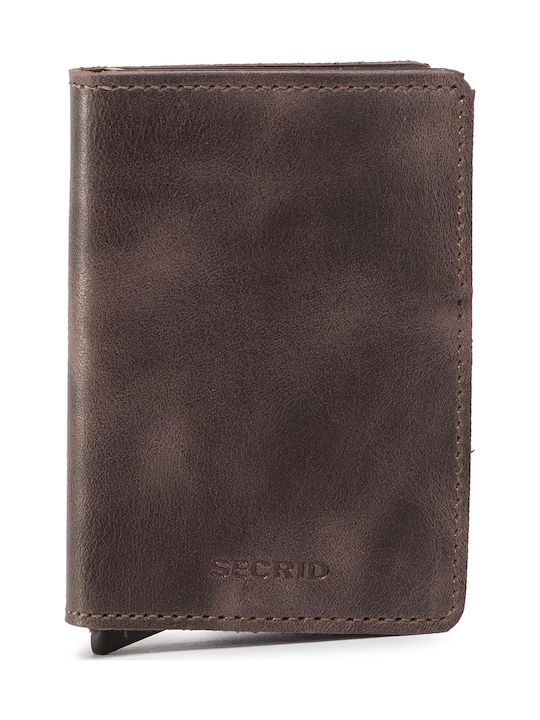Slimwallet Vintage Leather Men's Wallet Cards with RFID and Slide Mechanism Brown