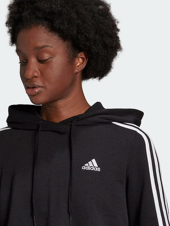 Essentials 3-Stripes Изрязан Дамски Суитшърт Худи Черен