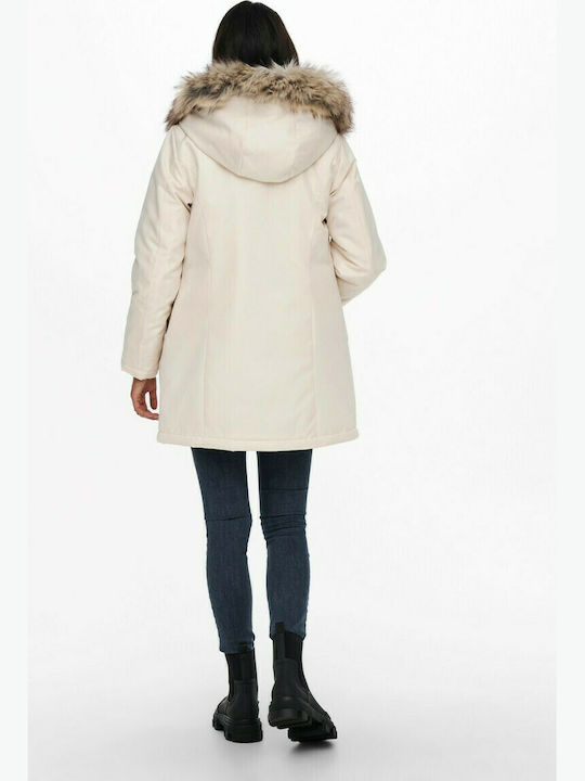 Only Women's Long Parka Jacket for Winter with Hood White