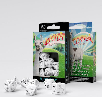 Q Workshop Bright Llama Dice Set Würfel Weiß & Schwarz 7 Stück QWSSLLA02