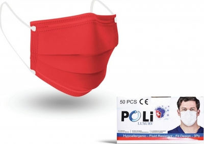 Poli Disposable Face Mask Red 50pcs