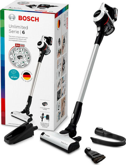 Bosch Unlimited Επαναφορτιζόμενη Σκούπα 2 σε 1 Stick & Χειρός 18V Ασημί