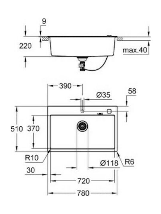 Grohe K 700 Ένθετος Νεροχύτης από Συνθετικό Γρανίτη Μ78xΠ51cm Granite Gray