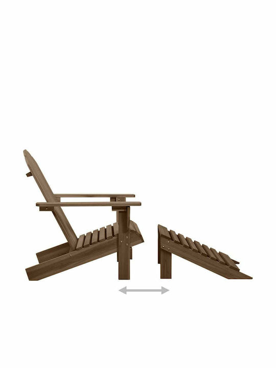 Deckchair Wooden Adirondack Brown with Table 2pcs 147.5x69.5x89.5cm.