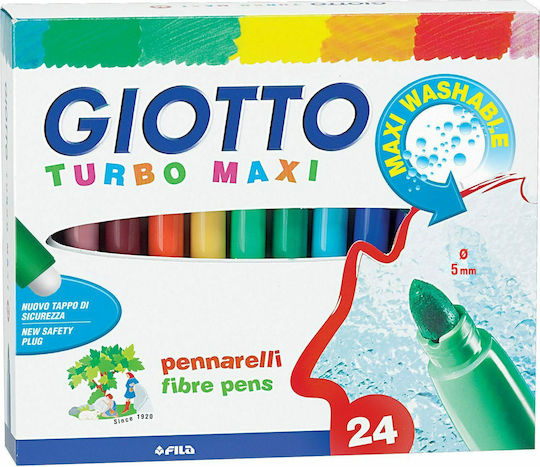 Giotto Turbo Maxi Washable Drawing Markers 5mm Thick Set 24pcs