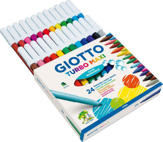 Giotto Turbo Maxi Washable Drawing Markers 5mm Thick Set 24pcs