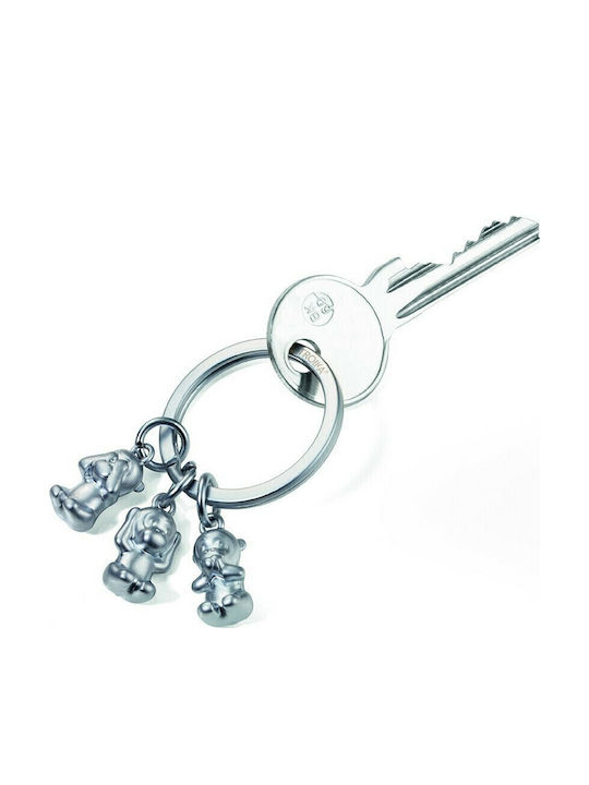 Troika Keychain Three Monkeys Metallic Silver