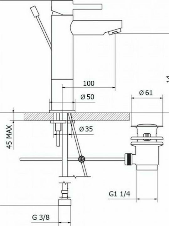 Teorema New Jabil Αναμεικτική Μπαταρία Νιπτήρα Μαύρη