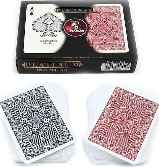 Modiano Platinum Acetate Poker 2 Regular Σετ Τράπουλα 2τμχ Πλαστική για Poker Κόκκινη/Μπλε