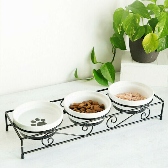 Navaris Ceramic Bowl Food & Water for Dog & Cat with Base 320ml 10.16cm in Black Color 2pcs