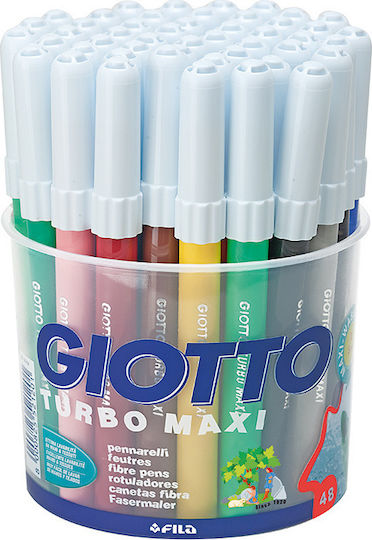 Giotto Turbo Maxi Μαρκαδόροι Ζωγραφικής 5mm Χονδροί, Πλενόμενοι Σετ 48 χρώματα