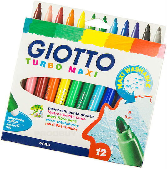 Giotto Turbo Maxi Washable Drawing Markers 5mm Thick Set 12pcs