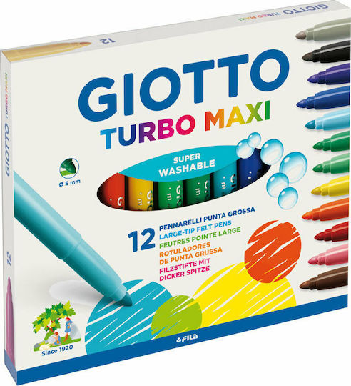 Giotto Turbo Maxi Washable Drawing Markers 5mm Thick Set 12pcs