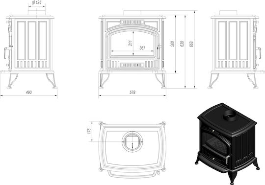 Kratki Koza K6/130 Μεταλλική Ξυλόσομπα 8kW Μαύρη