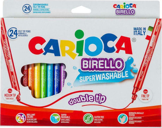 Carioca Birello Double Tip Washable Drawing Markers 4mm Thin Double Tip Set 24pcs