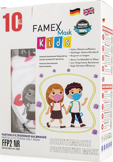 Famex Kids Mask FFP2 NR Маска за защита FFP2 за деца Pink Hearts 10бр
