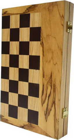 Backgammon/Schach aus Olivenholz mit Spielsteinen 44x44cm