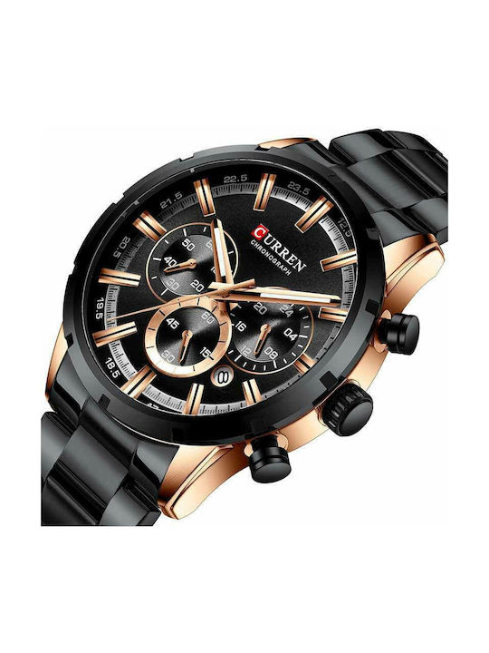 Curren Men's Watch 45mm Chronograph Battery with Metal Bracelet Rose Gold/Black