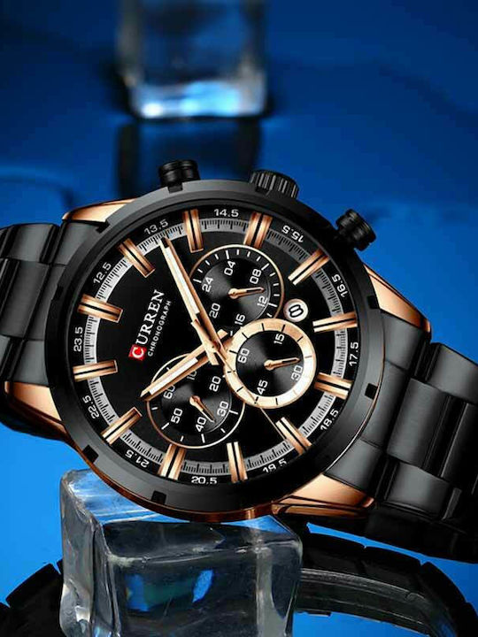Curren Men's Watch 45mm Chronograph Battery with Metal Bracelet Rose Gold/Black