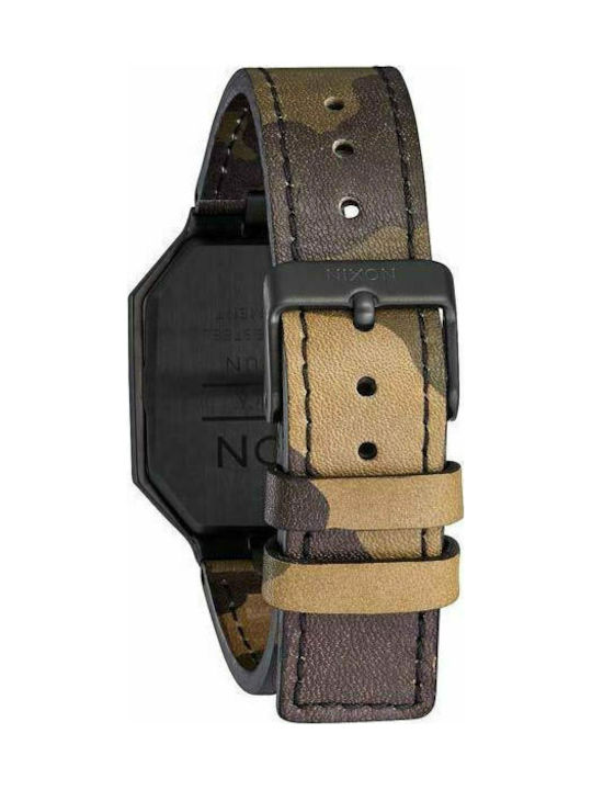 Nixon Re-Run Leather Digital Watch Battery with Brown Leather Strap