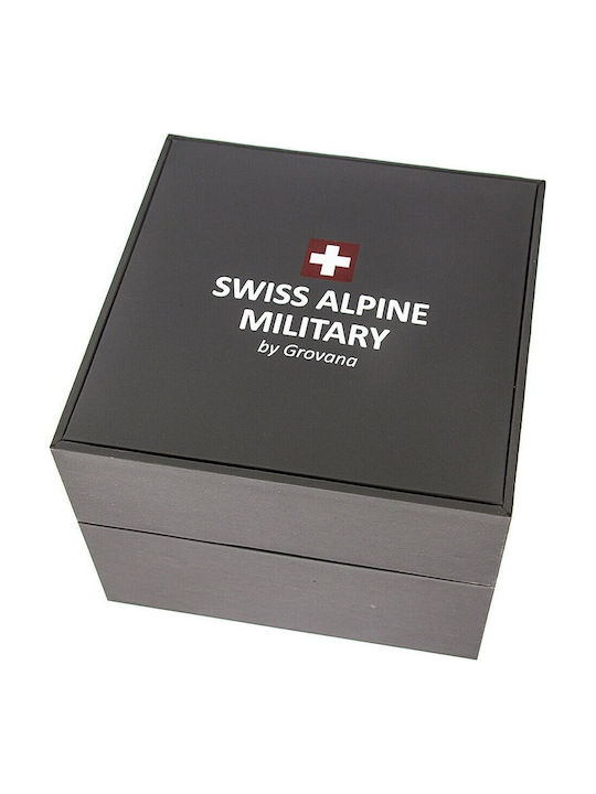 Swiss Alpine Military by Grovana Watch Chronograph Battery with Black Metal Bracelet 7082.9187SAM