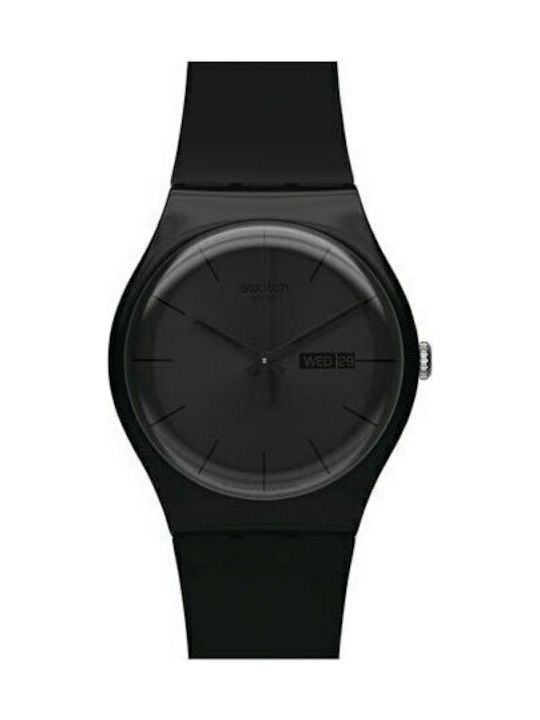 Swatch Ανδρικό Ρολόι 37mm Μπαταρίας με Μαύρο Καουτσούκ Λουράκι