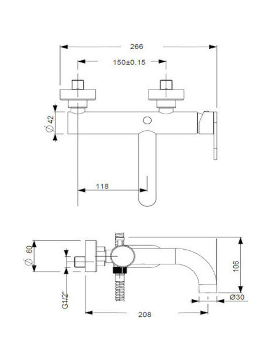 Armando Vicario Slim Mixing Bathtub Shower Faucet Complete Set Silver