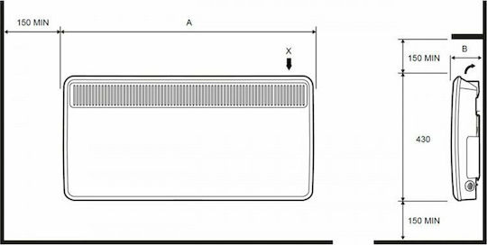 Dimplex PLX 300E 376230 Convector Heater Wall 3000W with Electronic Thermostat 86x43cm White