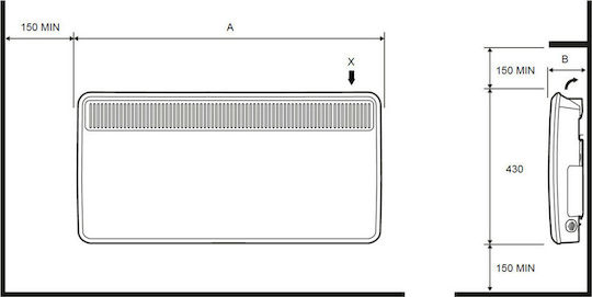 Dimplex PLX 150E 376210 Convector Heater Wall 1500W with Electronic Thermostat 69x43cm White
