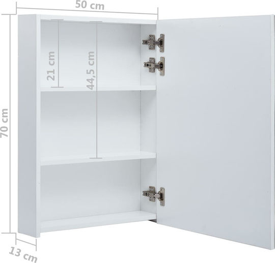 vidaXL Правоъгълена Банско Огледало LED от MDF с Шкаф 50x70см Бял