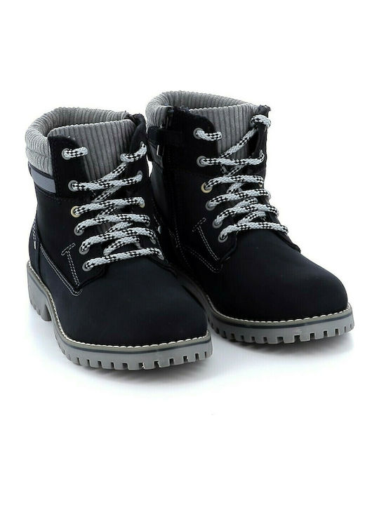 Mayoral Kids Leather Snow Boots with Lace Navy Blue