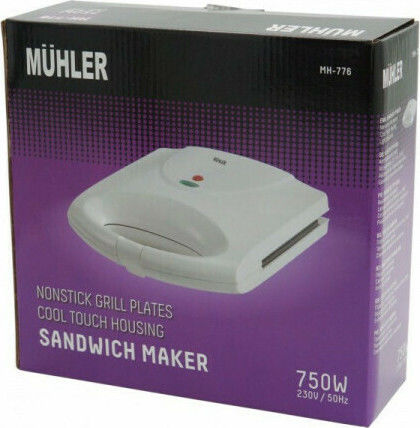 Muhler MH-776 Sandwich Maker for 2 Sandwiches 750W White