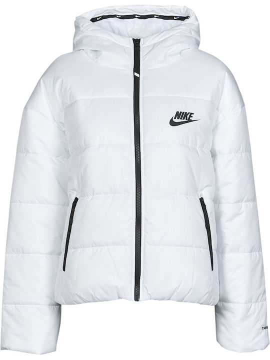 Sportswear Κοντό Γυναικείο Puffer Μπουφάν για Χειμώνα Λευκό