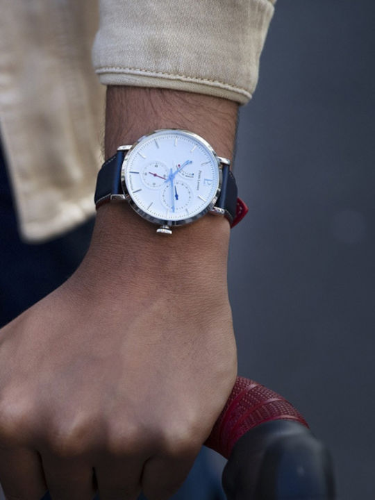 Pierre Lannier Men's Watch 43mm Chronograph Automatic with Blue Leather Strap